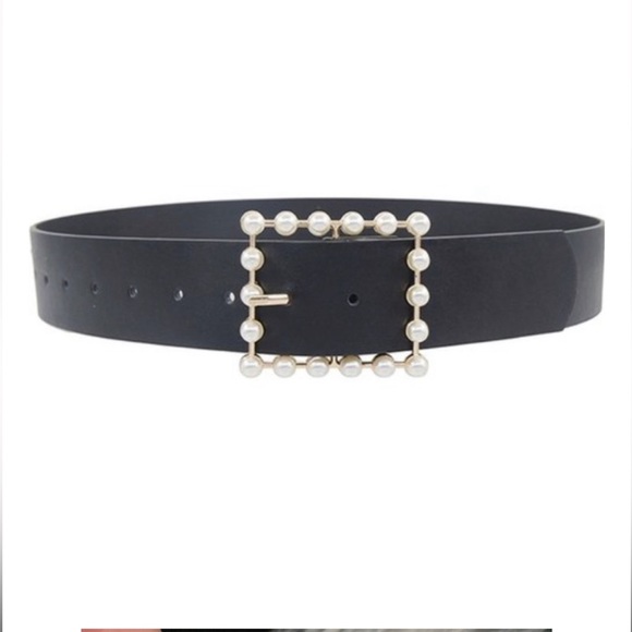 Elegant Black Belt with Pearl-Embellished Buckle - Picture 4 of 7